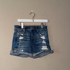 American Eagle Distressed Hi-Rise Shortie Denim Short